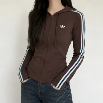W 아디다스 오리지널스 후디드 트레포일 지퍼 자켓 오로라 커피  KW4550