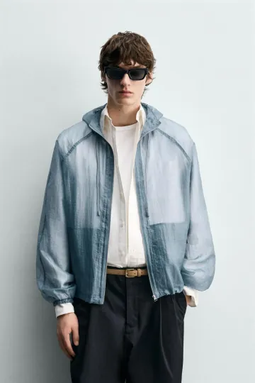 자라 라이트 하이테크 크롭핏 테크니컬 윈드브레이커 재킷 5854/407/406 LIGHT BLUE