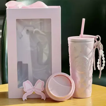 스타벅스 중국 2026 발렌타인데이MD 한정판 뚜껑 2개 핑크 비즈 스텐컵 텀블러 590ml