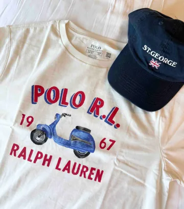 폴로랄프로렌 보이즈 RL 레터링 프린팅 로고 여자 스쿠터 그래픽 반팔 화이트 반팔티 여름 티셔츠  티