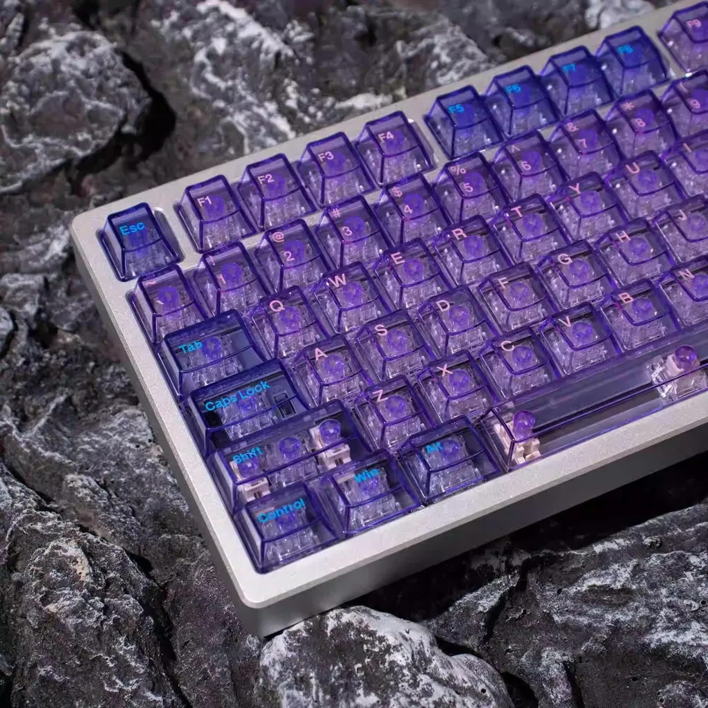 전배열 키보드 *퍼플 수정 투명 키캡 156키 PBT열승화 객체화 68/75/87/98/100/108 배열 통용 키보드 미포함