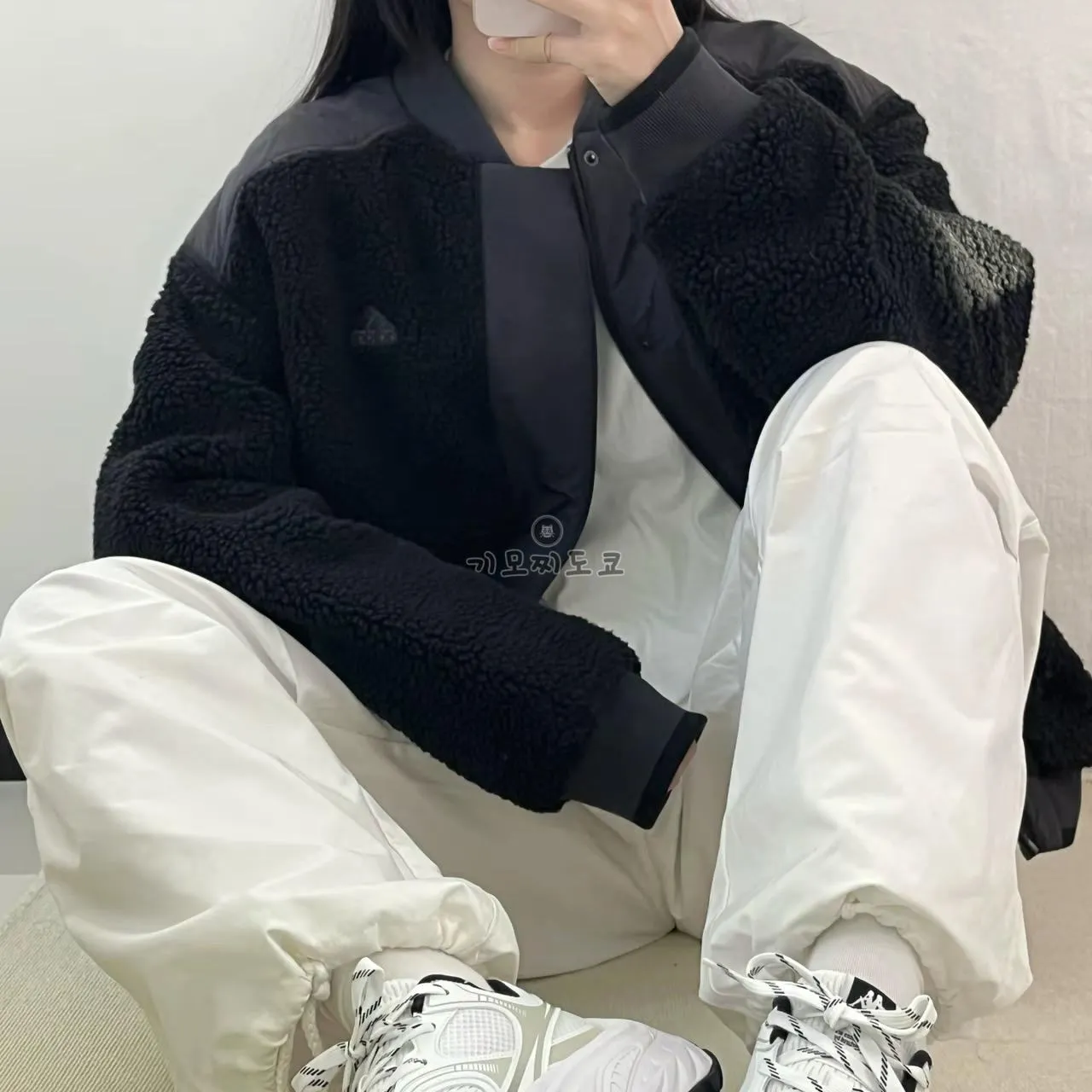 아디다스 컬리지에이트 플리스 후리스 뽀글이 집업 자켓 남녀공용 블랙 IL8919
