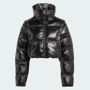 아디다스 여성 에센셜 글로시 투인원 크롭 푸퍼 재킷 숏패딩 블랙 JX2988