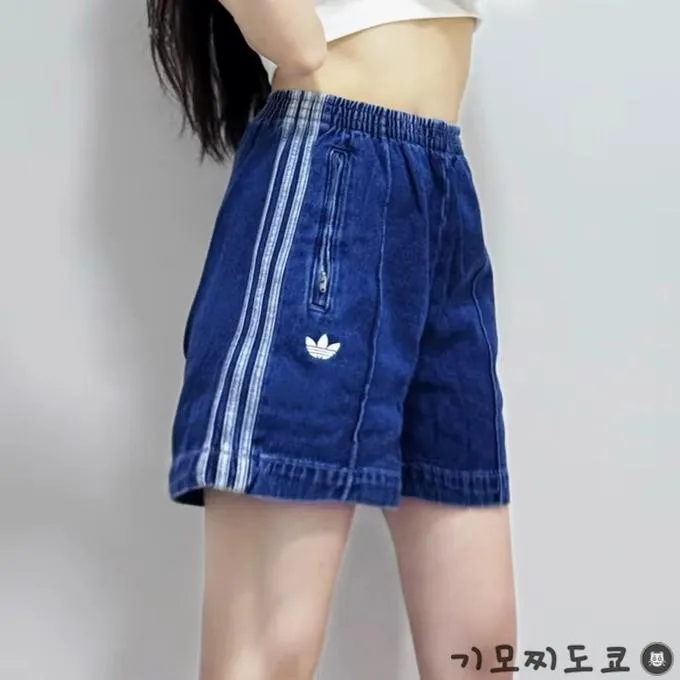 아디다스 아디컬러 데님 파이어버드 여성 쇼츠 청 반바지 JD2562