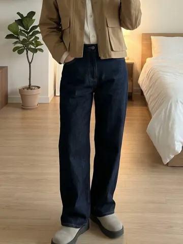 유니클로 JW앤더슨 여성용 스트레이트 진 청바지 기본기장 479004 69 네이비 22사이즈