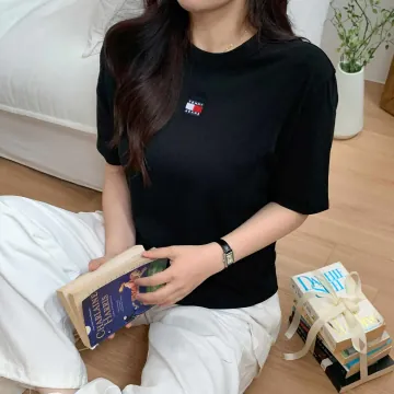 타미힐피거 미니 플래그 로고 세미 크롭 반팔 티셔츠 여성용