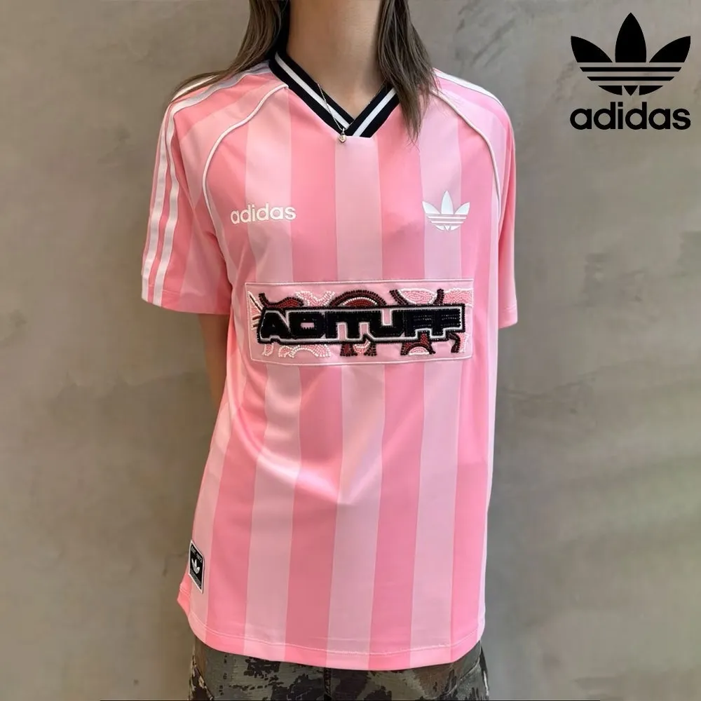 아디다스 오리지널 비즈 풋볼 저지 브이넥 반팔 티셔츠 트루 핑크 KD2272 | 크로켓