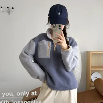 노스페이스 여성 레귤러핏 유미오리 컬러블럭 반집업 후리스 더스티블루