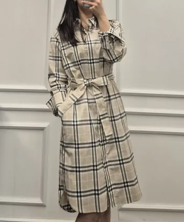 버버리 IVERY 체크 코튼 셔츠 원피스 LIGHT TAUPE 81044011