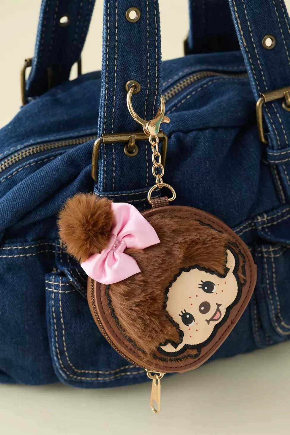 몬치치 Monchhichi 퍼지 미니 동전 코인 파우치 지갑 키체인 백참 인형키링 | 크로켓