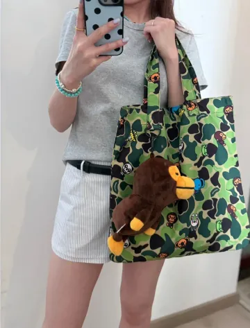 [무료배송/항공특송] 베이프 베이비 마일로 카툰 원숭이 장식품 수납 가능 쇼핑백 핸드백 토트백 4388