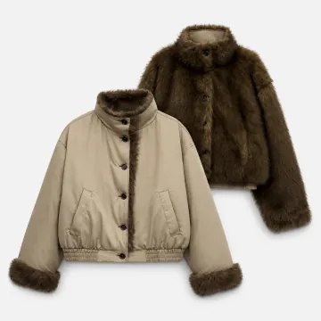 ZARA 자라 리버시블 페이크 퍼 재킷 라이트 샌드 4341/741/708