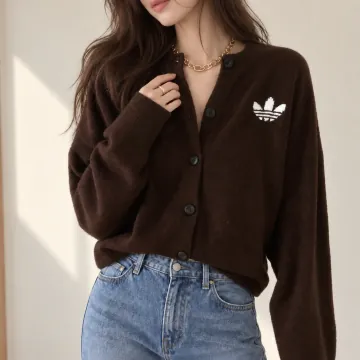 브라운입고 아디다스 여성 에센셜 긴팔 니트 가디건 그레이 브라운 카키 로즈