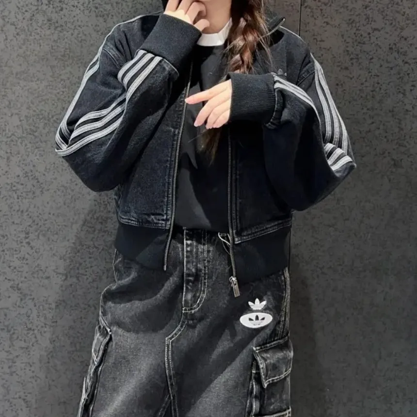 아디다스 아디컬러 데님 트랙탑 블랙 데님 자켓 JD3110