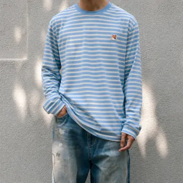 메종키츠네 폭스 헤드 패치 마린 스트라이프 남성 티셔츠 LM00105KJ0046 2컬러