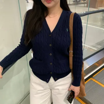 폴로 랄프로렌 케이블 니트 코튼 브이넥 가디건 걸즈 313-950765