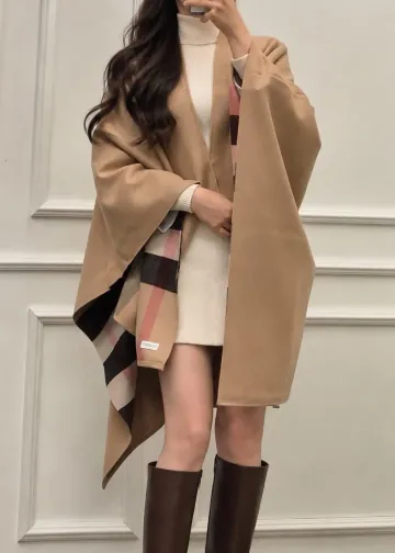 관부가세포함 - 버버리 하우스체크 메리노울 리버시블 케이프 판초 판쵸 카멜 40294061