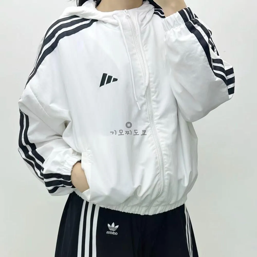 아디다스 여성 바람막이 우븐 크롭 후드 집업 자켓 화이트 JZ2161