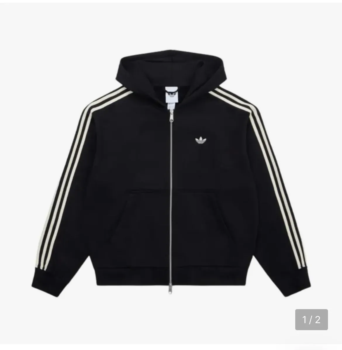 아디다스 삼선 풀집 후드 블랙 m