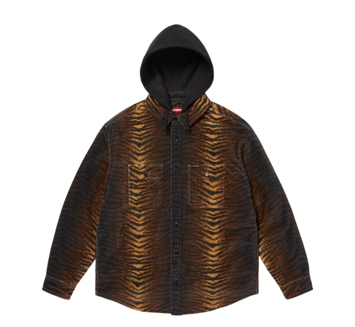 슈프림 퀼티드 라인드 후드 벨벳 셔츠 타이거 - 25FW