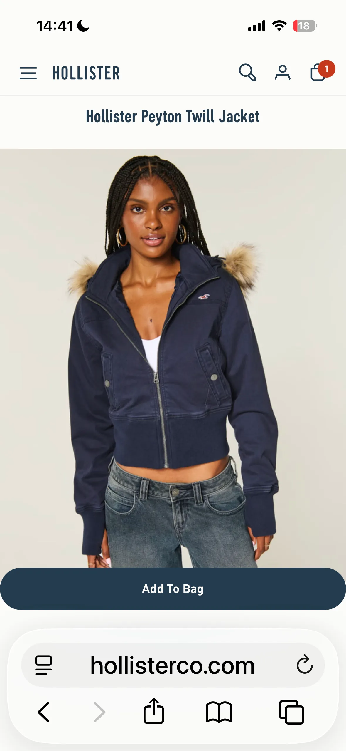 Hollister Peyton Twill Jacket navy xxs