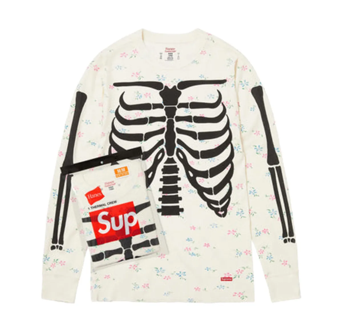 슈프림 헤인즈 본즈 써멀 크루 플로럴 25FW
