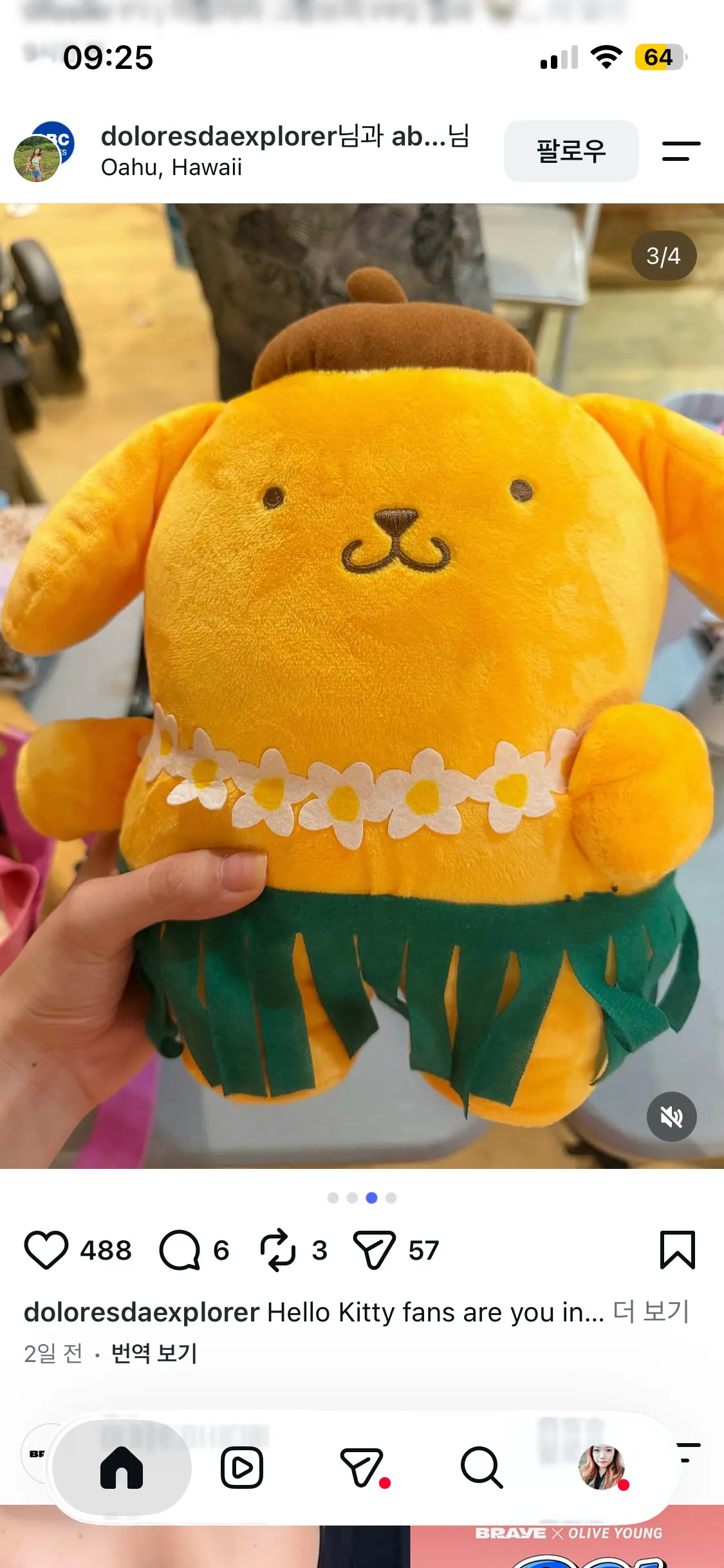 하와이 ABC마트 폼폼푸린 6인치 플러쉬