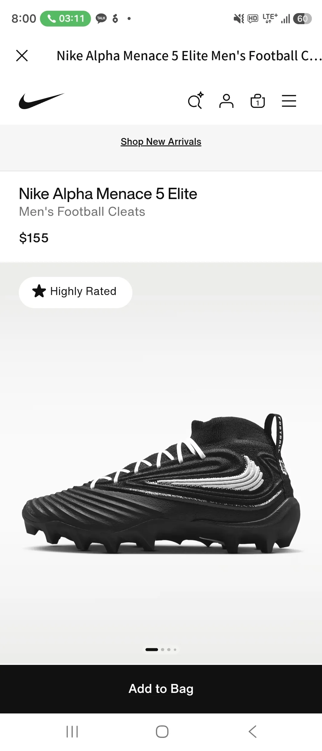 Nike Alpha Menace 5 Elite 미식축구화