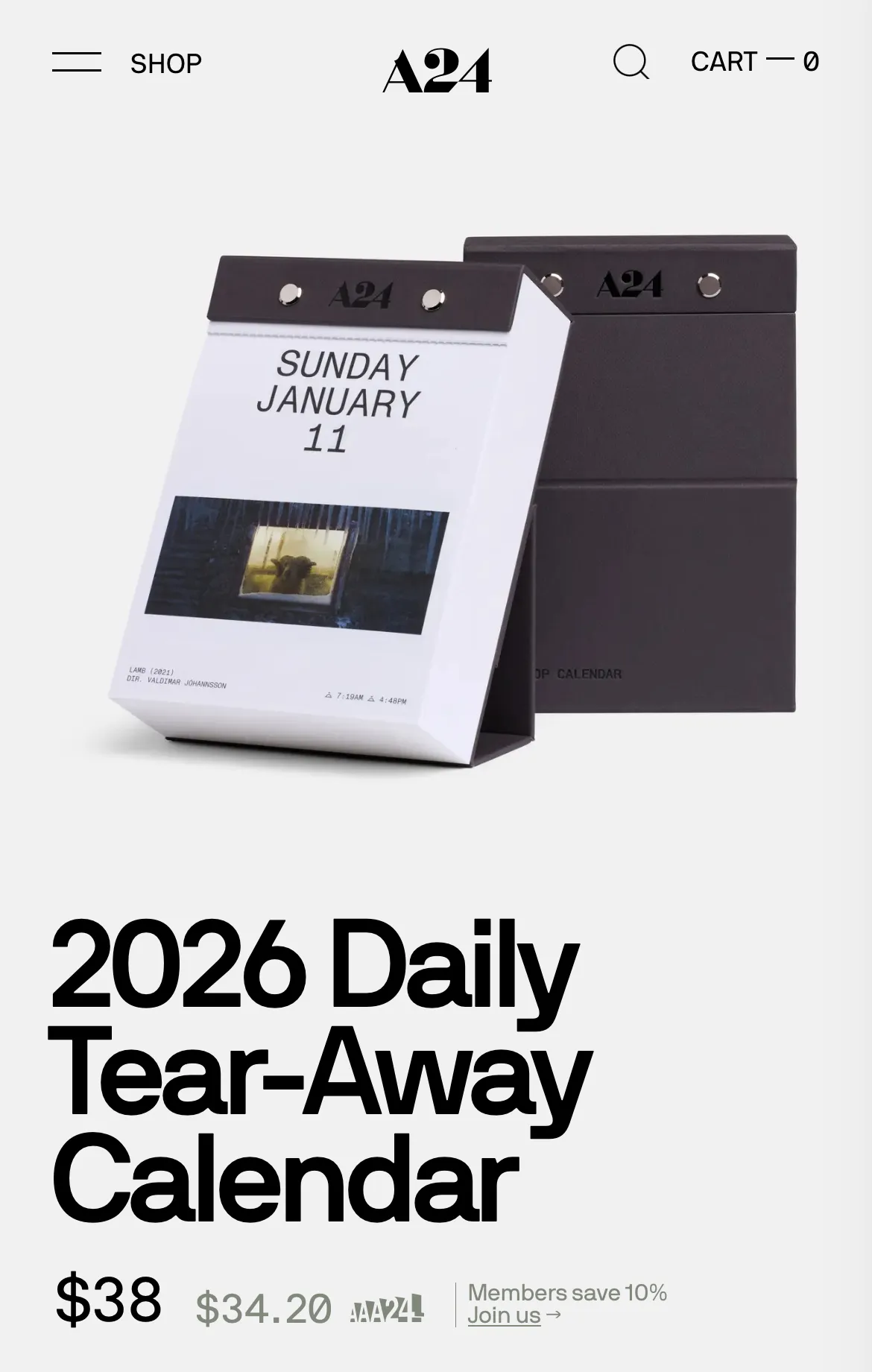 a24 2026년 tear-away 달력 & Movie Log 영화 기록장