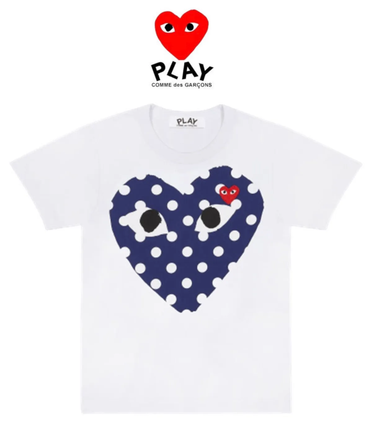 꼼데가르송 폴카 도트 빅하트 화이트 반팔 티셔츠