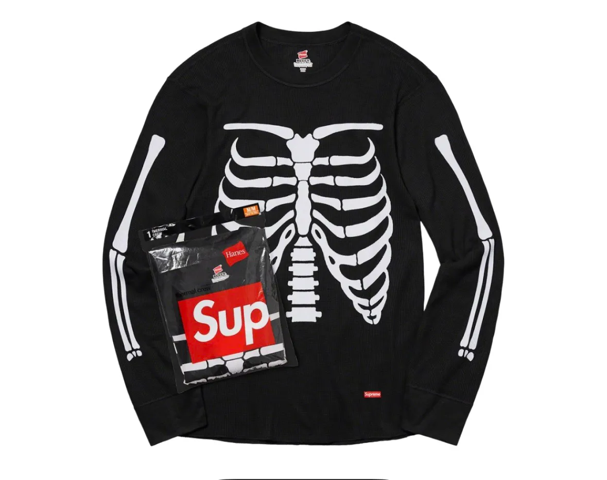 슈프림 헤인즈 본즈 써멀 크루 블랙