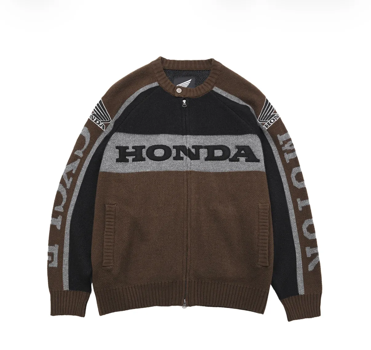 혼다 니트 집업 브라운