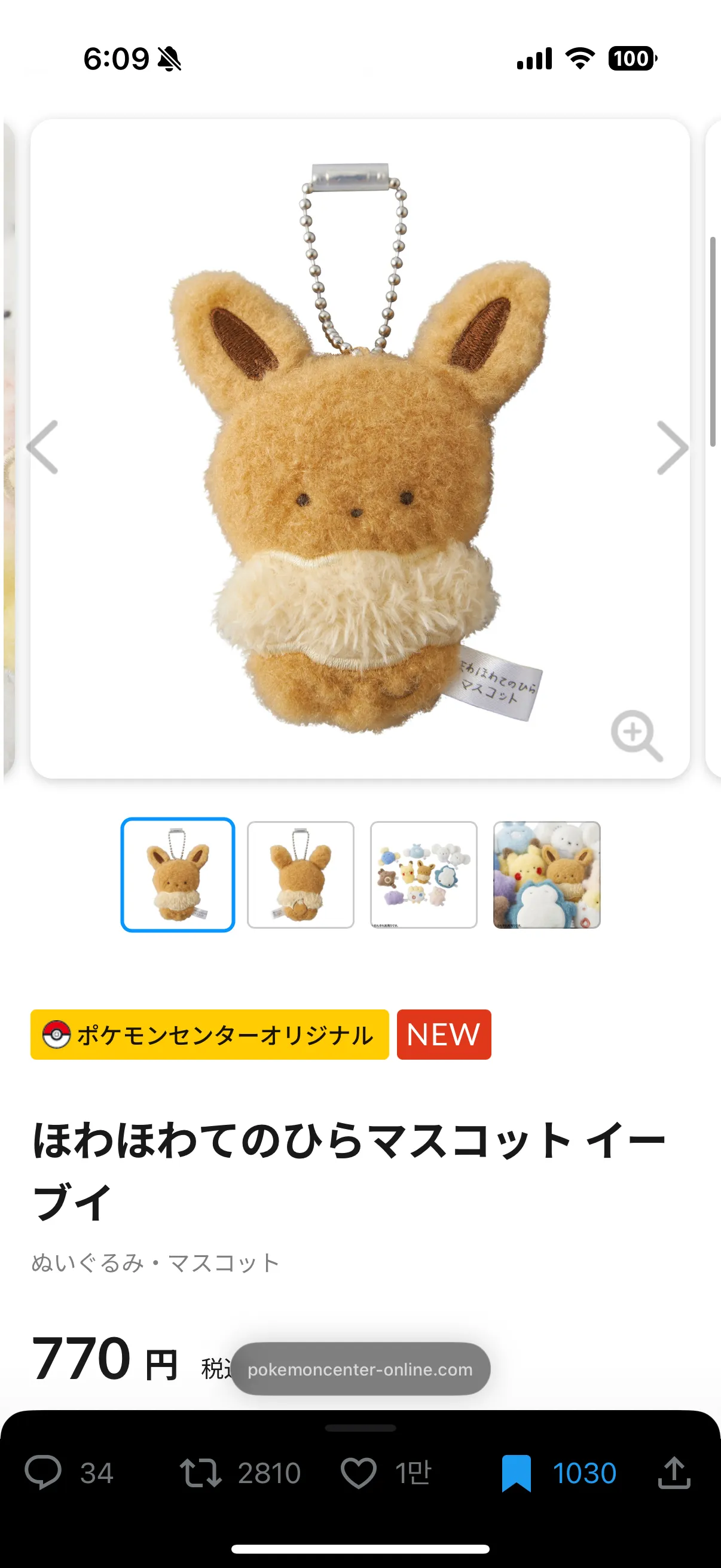 포켓몬 보들보들 손바닥 마스코트 이브이