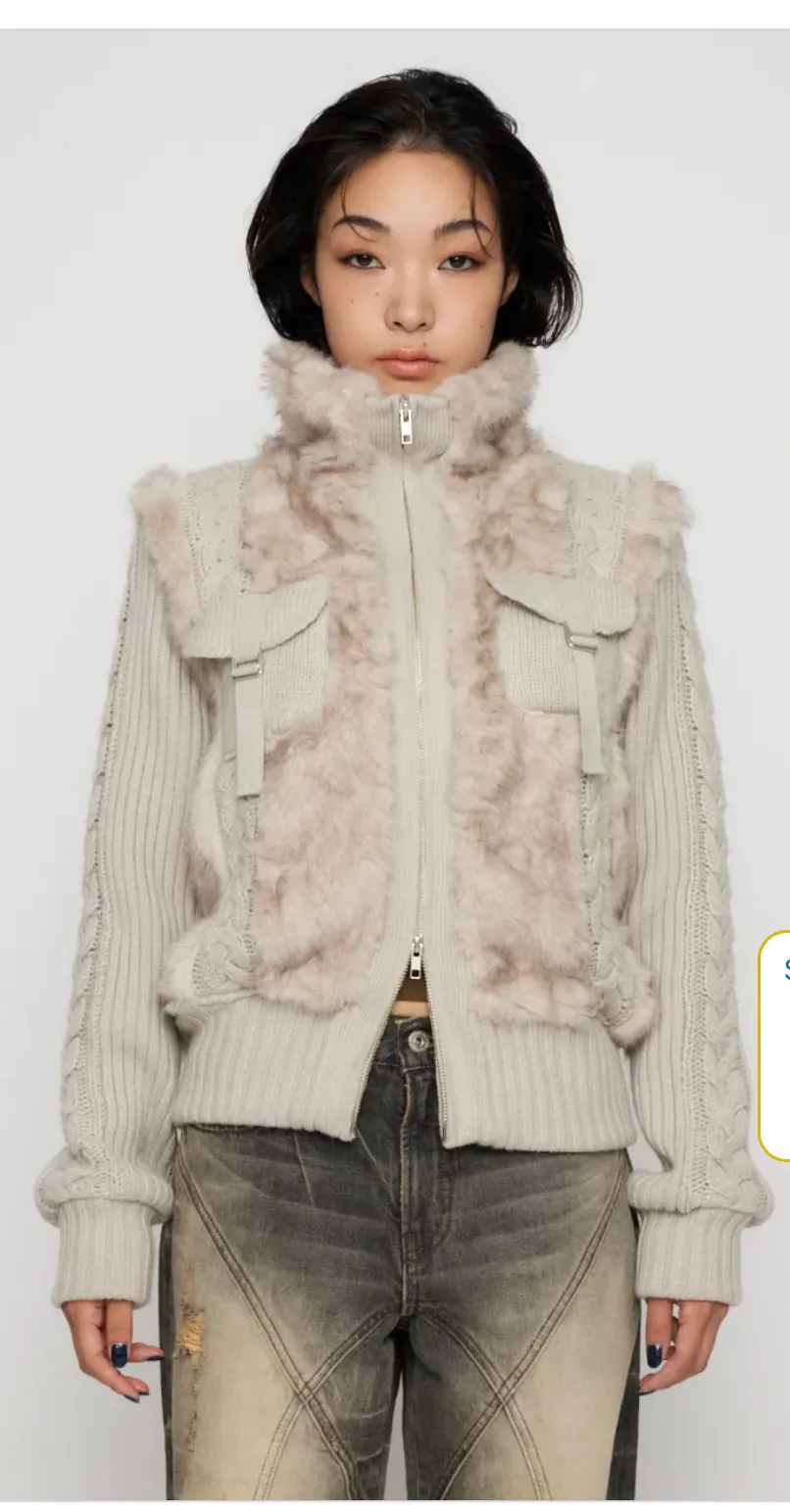 라구아젬 케이블 니트 페이크 퍼 블루종