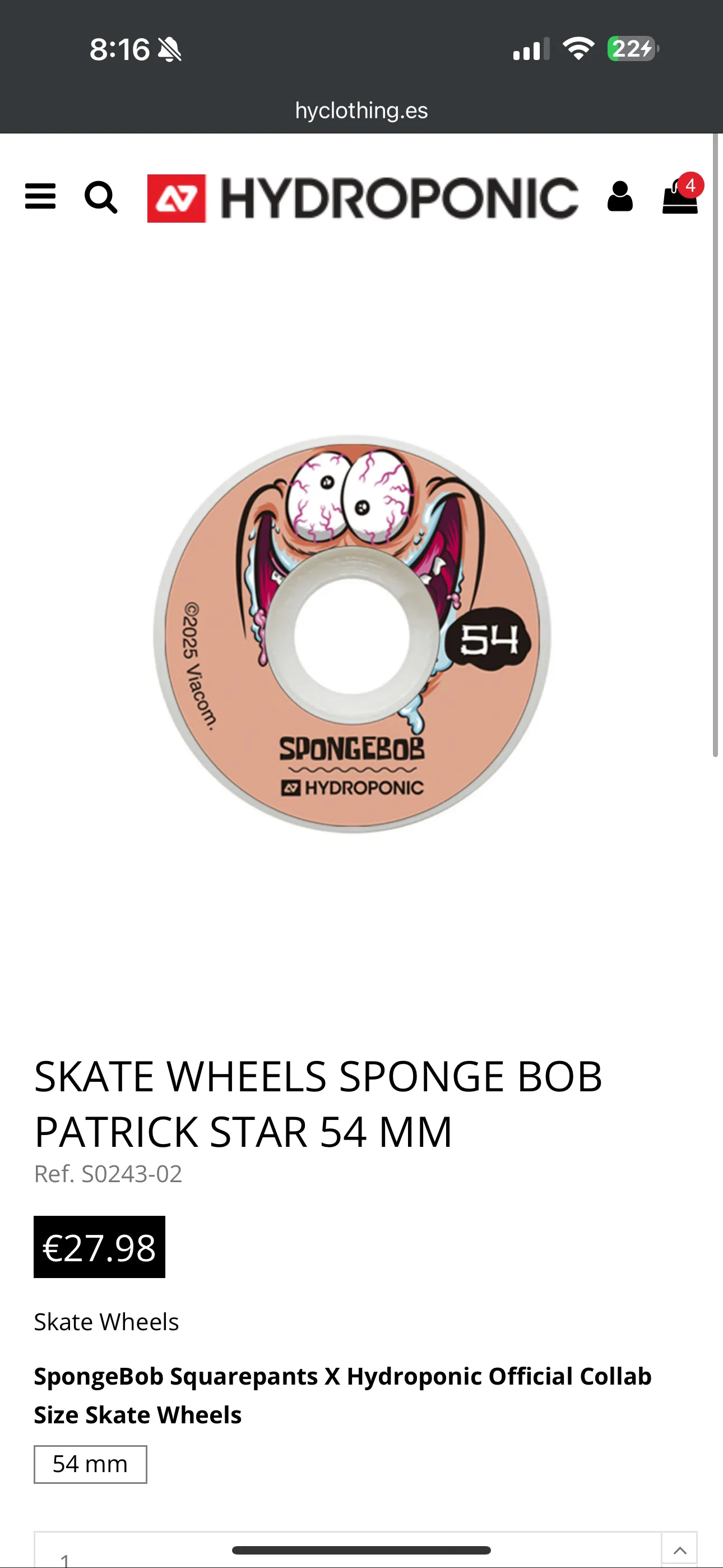 SKATE WHEELS SPONGE BOB PATRICK STAR 54 MM