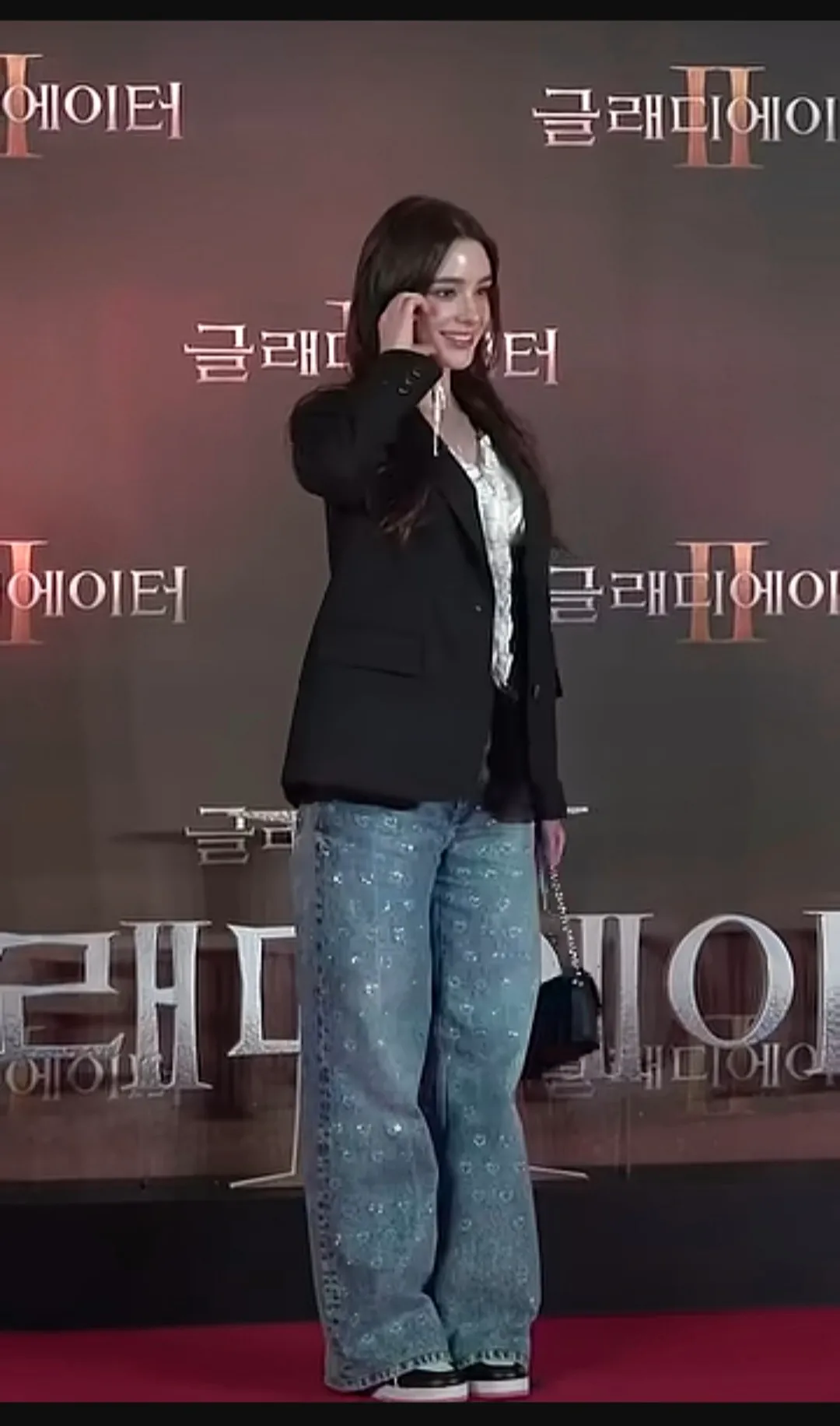 하트라인스톤데님팬츠