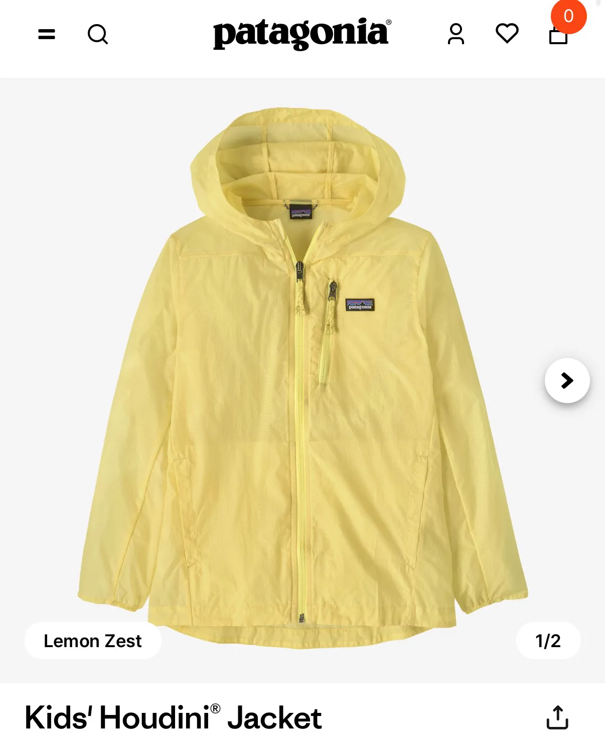 파타고니아 키즈 후디니 자켓 2xl 레몬제스트 컬러