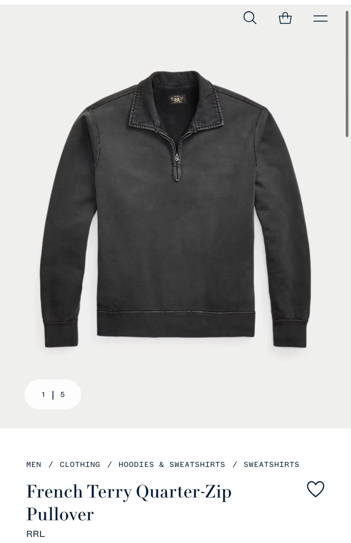 RRL french terry quater zip pullover